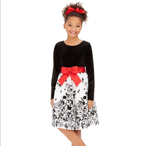 Rare Editions Other - Rare Editions | Big Girls Flocked Velvet Bow Dress